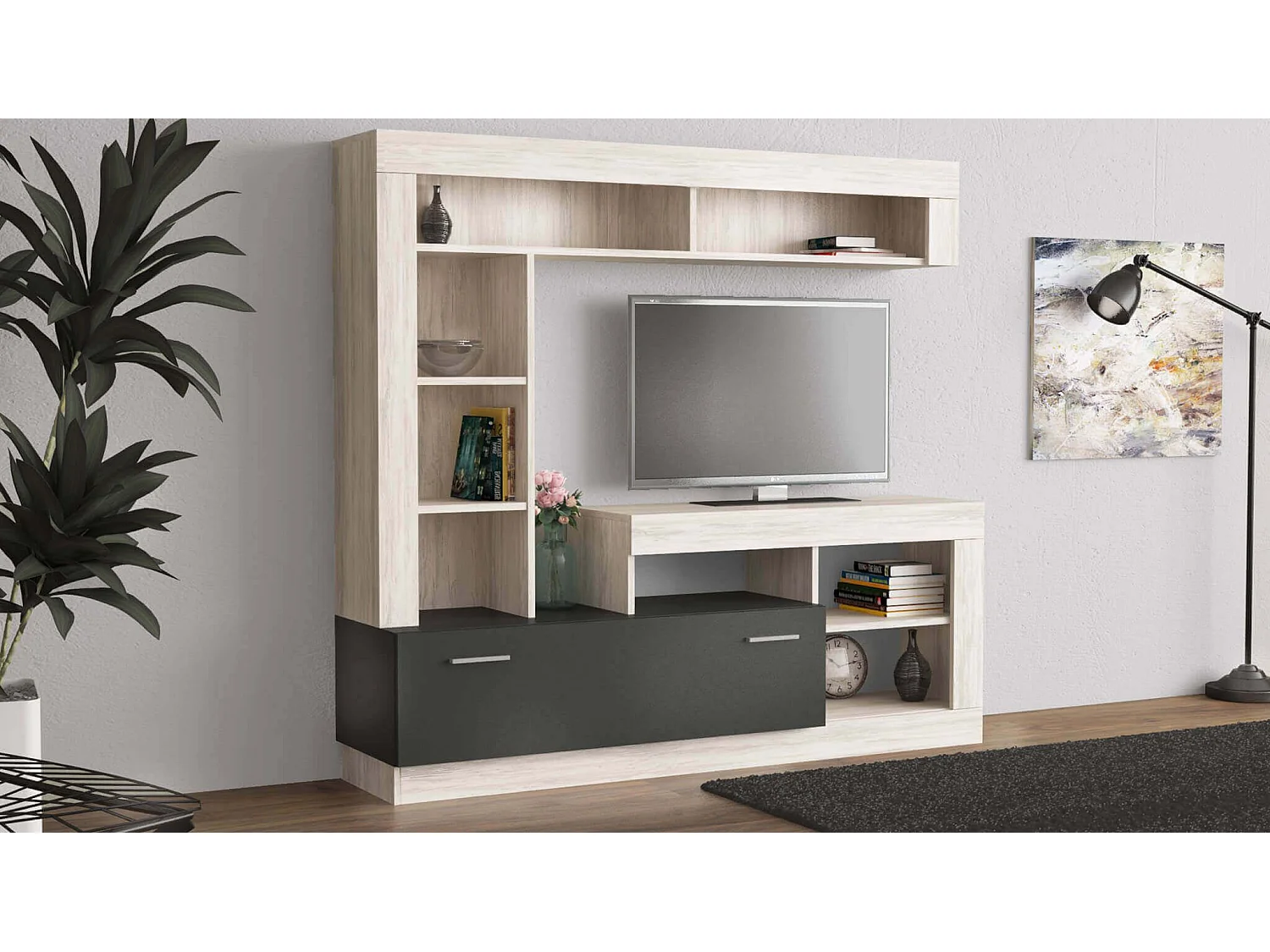 MilaniHome.it - parete attrezzata porta tv soggiorno moderna di design 170x42x170 hdi coloreMarrone chiaro