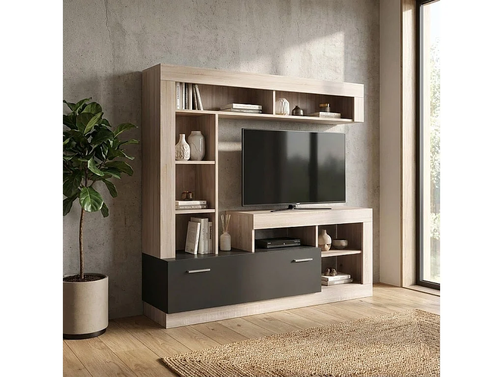 MilaniHome.it - parete attrezzata porta tv soggiorno moderna di design 170x42x170 hdi coloreMarrone chiaro