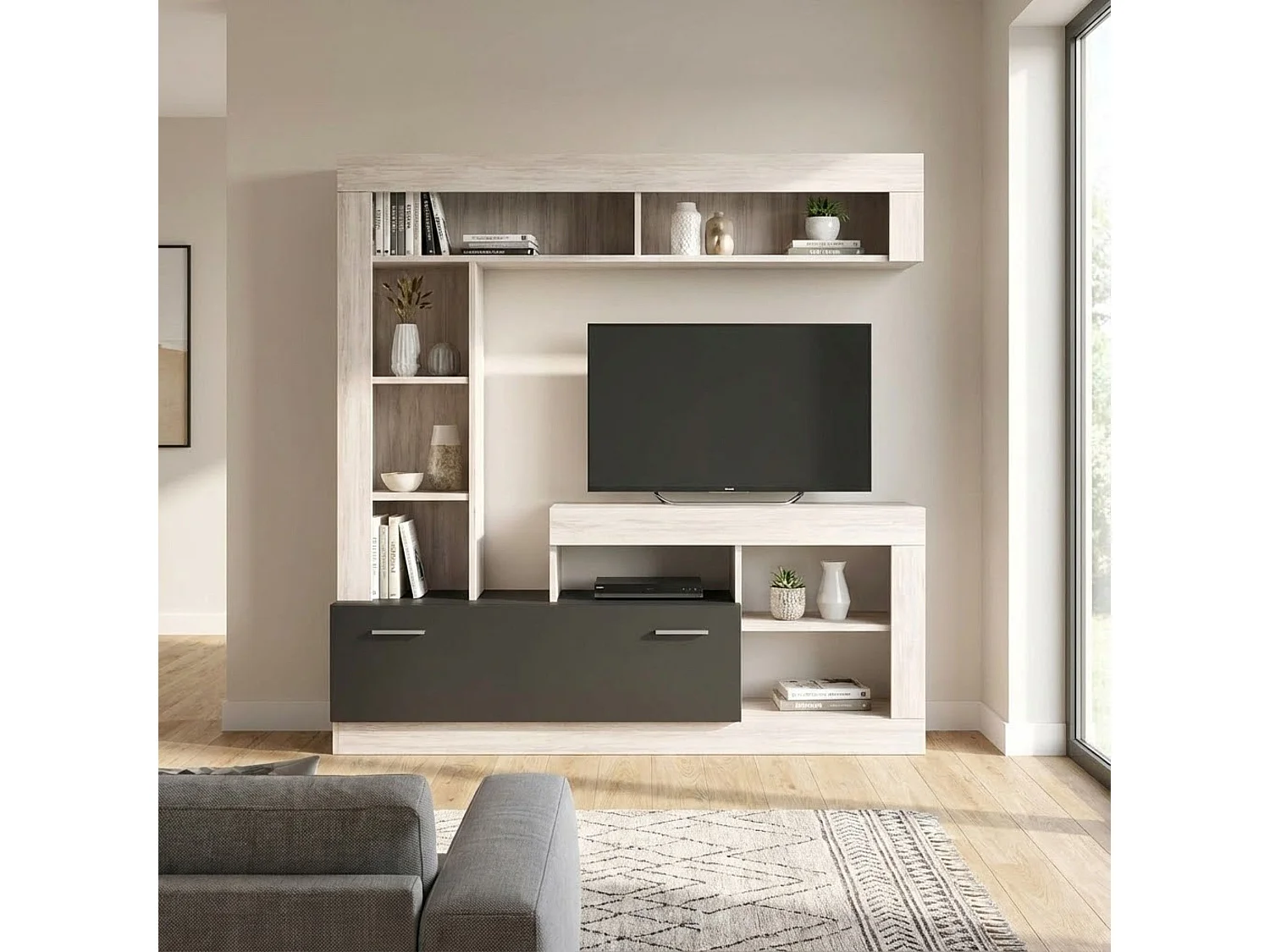 MilaniHome.it - parete attrezzata porta tv soggiorno moderna di design 170x42x170 hdi coloreMarrone chiaro
