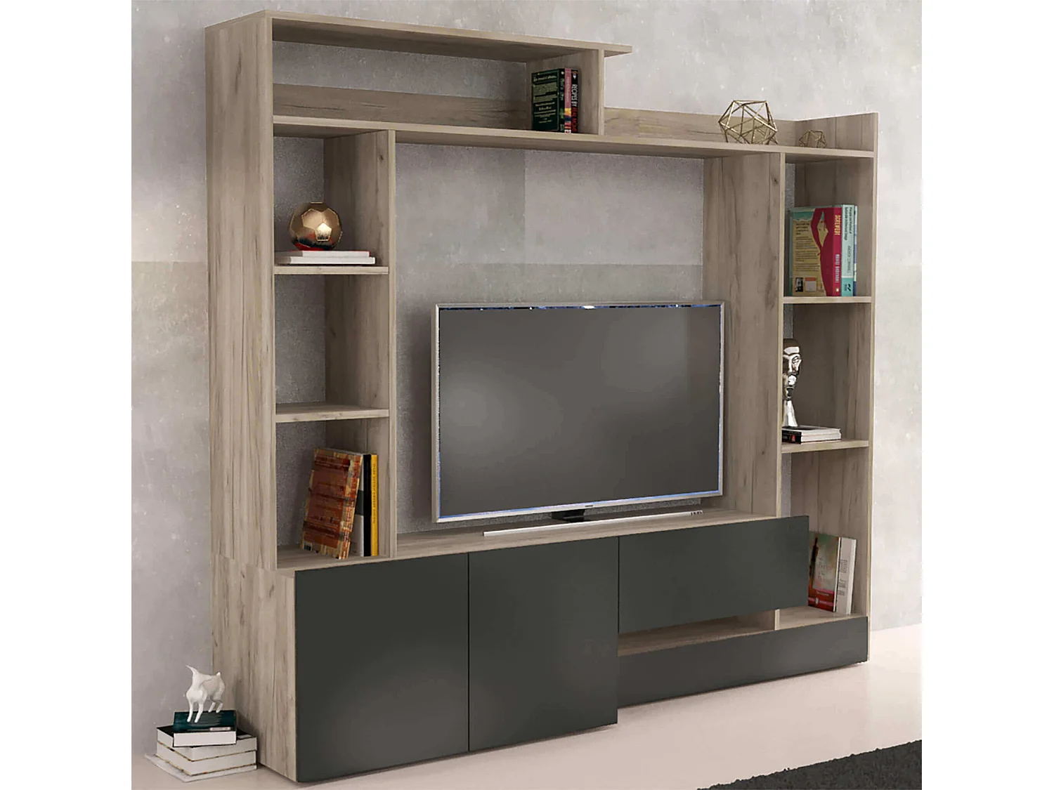 MilaniHome.it - parete attrezzata porta tv soggiorno moderna di design 180x28/40x165 hdi coloreNero
