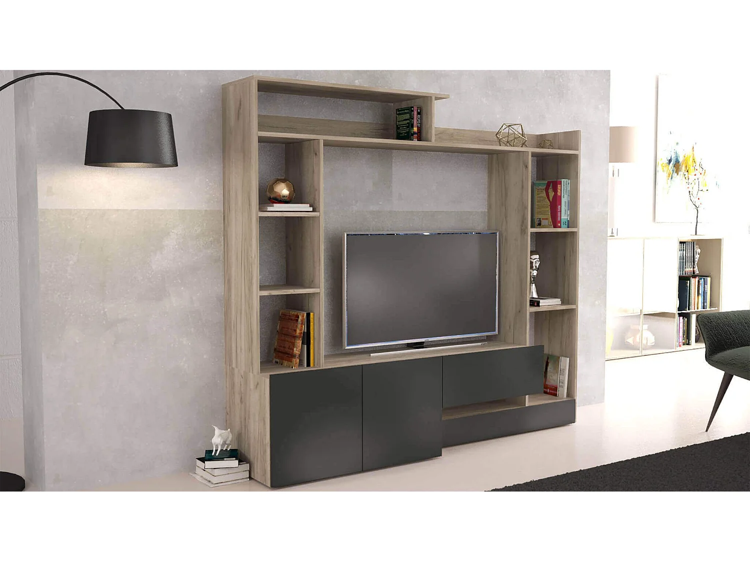 MilaniHome.it - parete attrezzata porta tv soggiorno moderna di design 180x28/40x165 hdi coloreNero