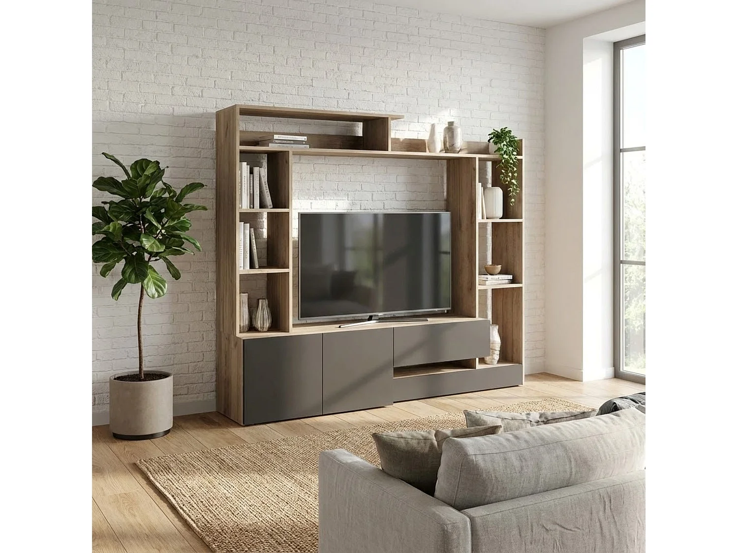 MilaniHome.it - parete attrezzata porta tv soggiorno moderna di design 180x28/40x165 hdi coloreNero