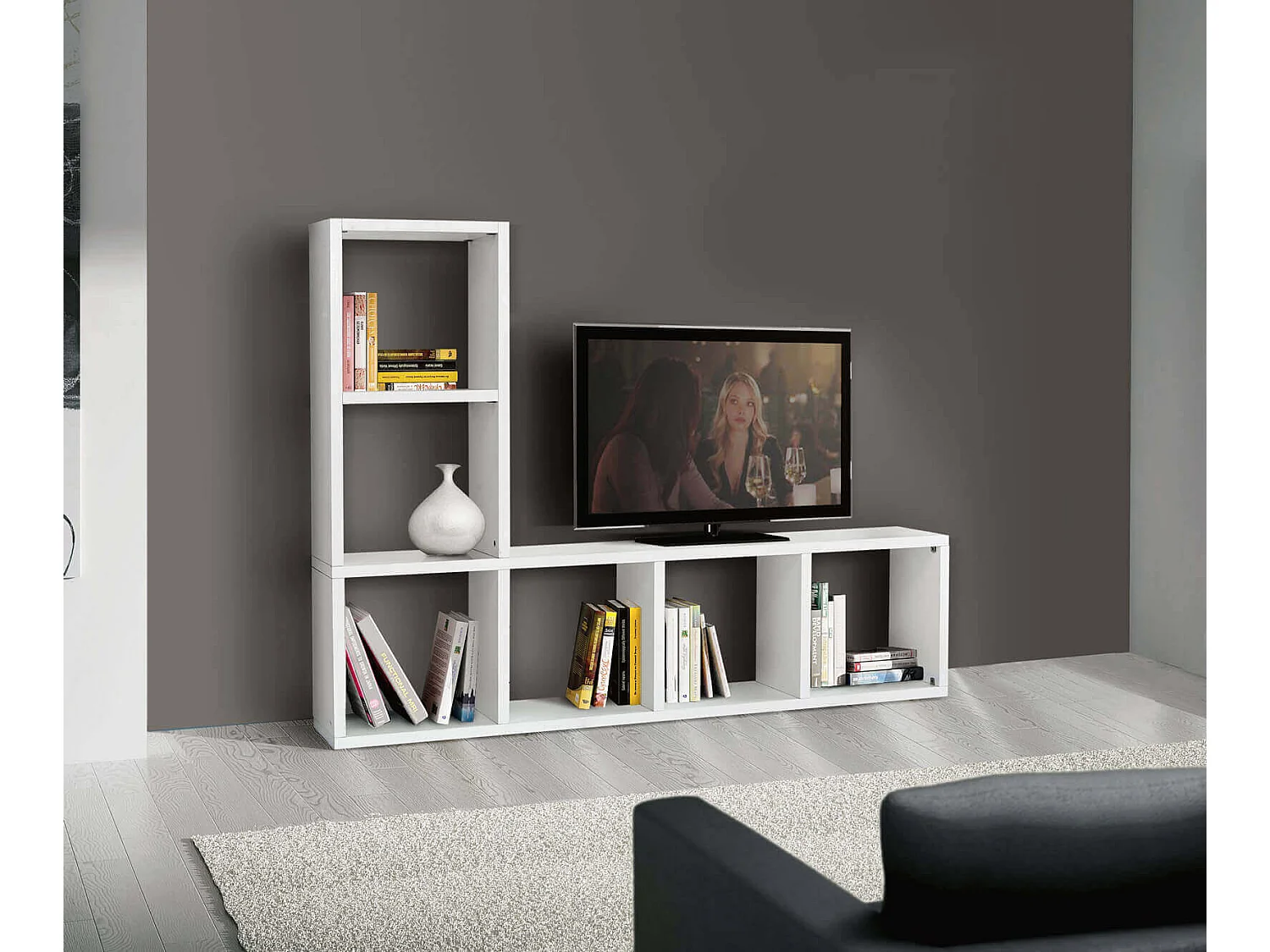 MilaniHome.it - Mobile Tv Porta Tv Cm 175x30x132 H Frassinato Bianco Per Soggiorno Salotto Camera Da Letto Ufficiodi coloreBianco