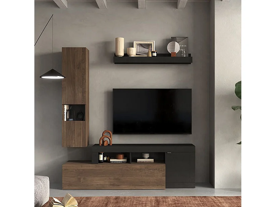 MilaniHome.it - parete attrezzata moderna di design moderno industrial cm 245 x 195 x 35 hdi coloreAntracite