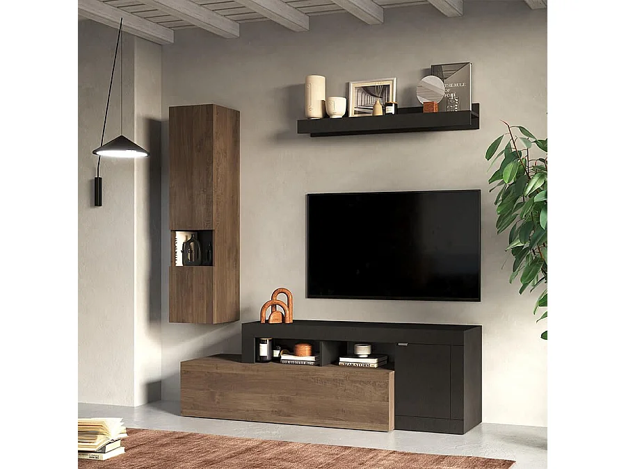 MilaniHome.it - parete attrezzata moderna di design moderno industrial cm 245 x 195 x 35 hdi coloreAntracite