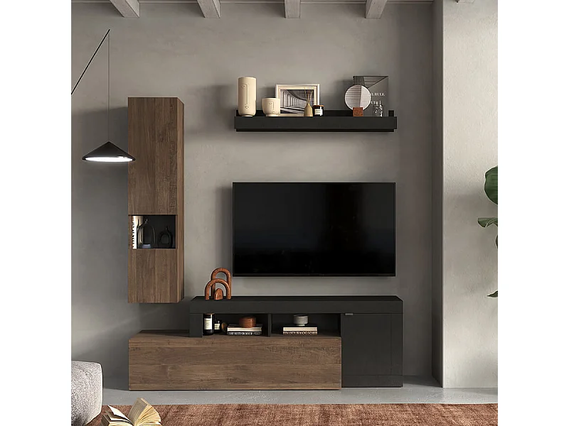 MilaniHome.it - parete attrezzata moderna di design moderno industrial cm 245 x 195 x 35 hdi coloreAntracite