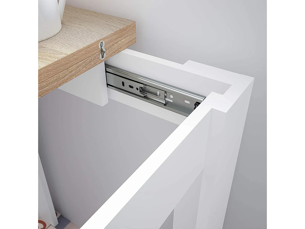 Table de cuisine extensible couleur chêne canadien / blanc artic - Longueur 67/134cm x Hauteur 79 x Profondeur 67 cm