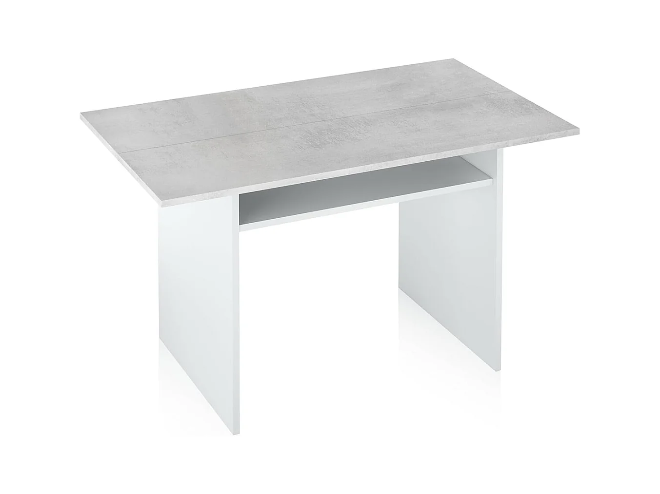 Table de cuisine pliable couleur blanc artic/béton - Longeur 120 x Hauteur 75 x Profondeur 35-70 cm