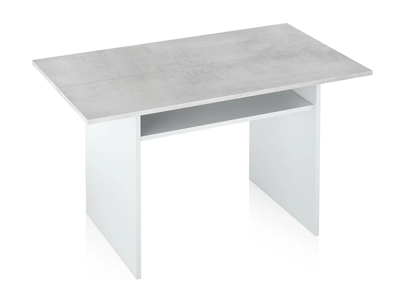 Table de cuisine pliable couleur blanc artic/béton - Longeur 120 x Hauteur 75 x Profondeur 35-70 cm