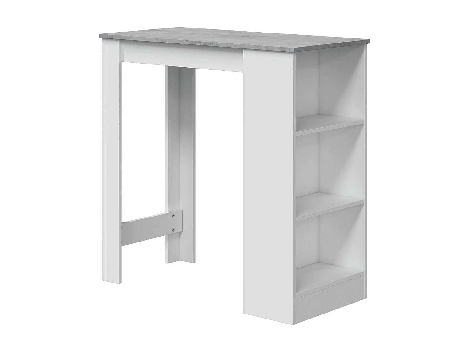 Table haute avec étagères en mélamine couleur blanc effet ciment - Longueur 103 x Hauteur 105 x Profondeur 50 cm