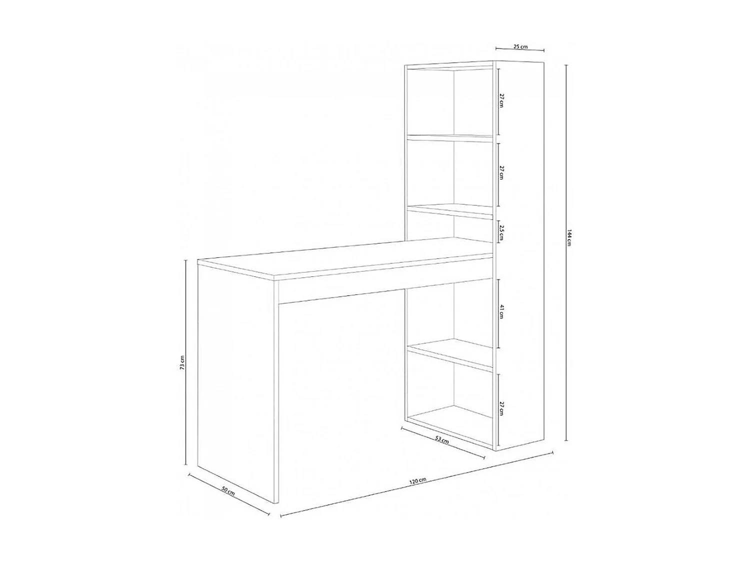 Bureau avec étagères intégrées couleur blanc artic / chêne canadien - Longueur 120 x Hauteur 144 x Profondeur 53 cm