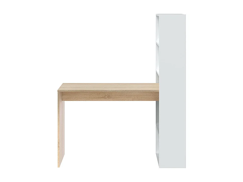 Bureau avec étagères intégrées couleur blanc artic / chêne canadien - Longueur 120 x Hauteur 144 x Profondeur 53 cm