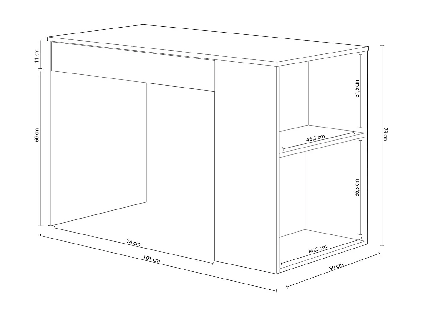 Bureau avec 1 tiroir coloris blanc artic / gris anthracite - Longueur 101 x Hauteur 73 x Profondeur 50 cm