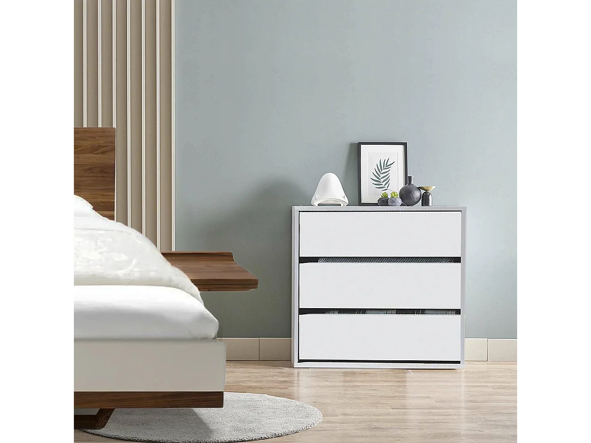 Commode multiusage avec 3 tiroirs couleur blanc - Longueur 60 x Hauteur 57 x profondeur 44 cm