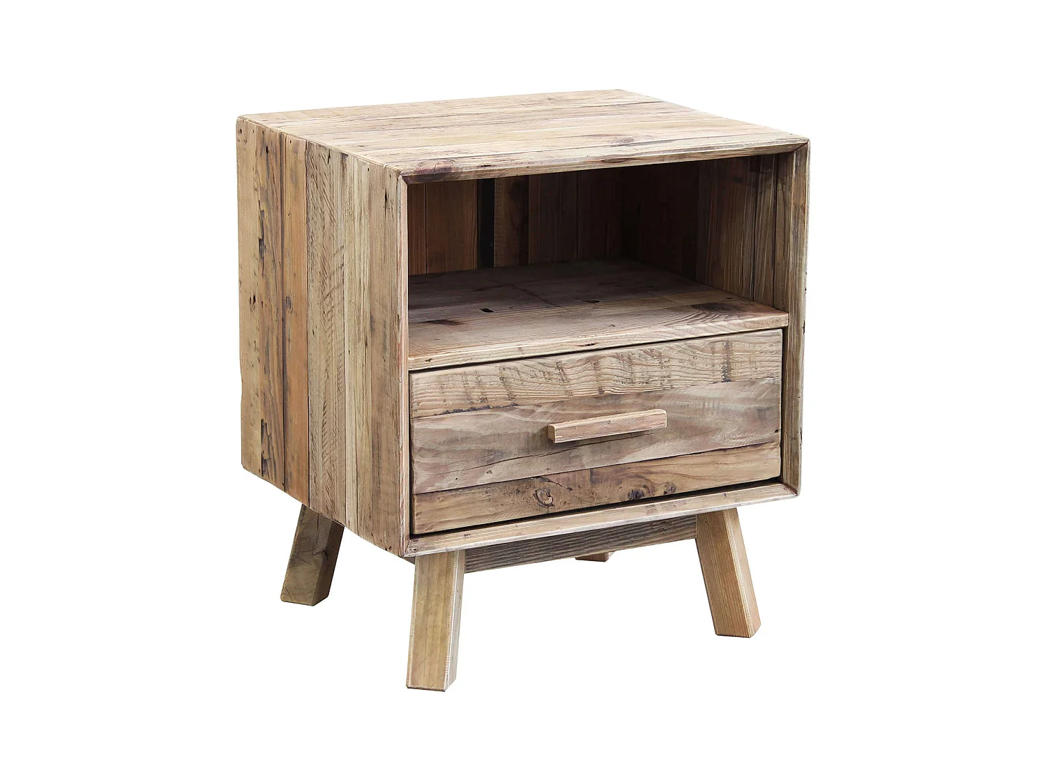 MilaniHome.it - Comodino Per Camera Da Letto In Legno Di Pino Riciclato Di Design Stile Vintage Country Moderno , Cm 55x45x62 Hdi coloreMarrone