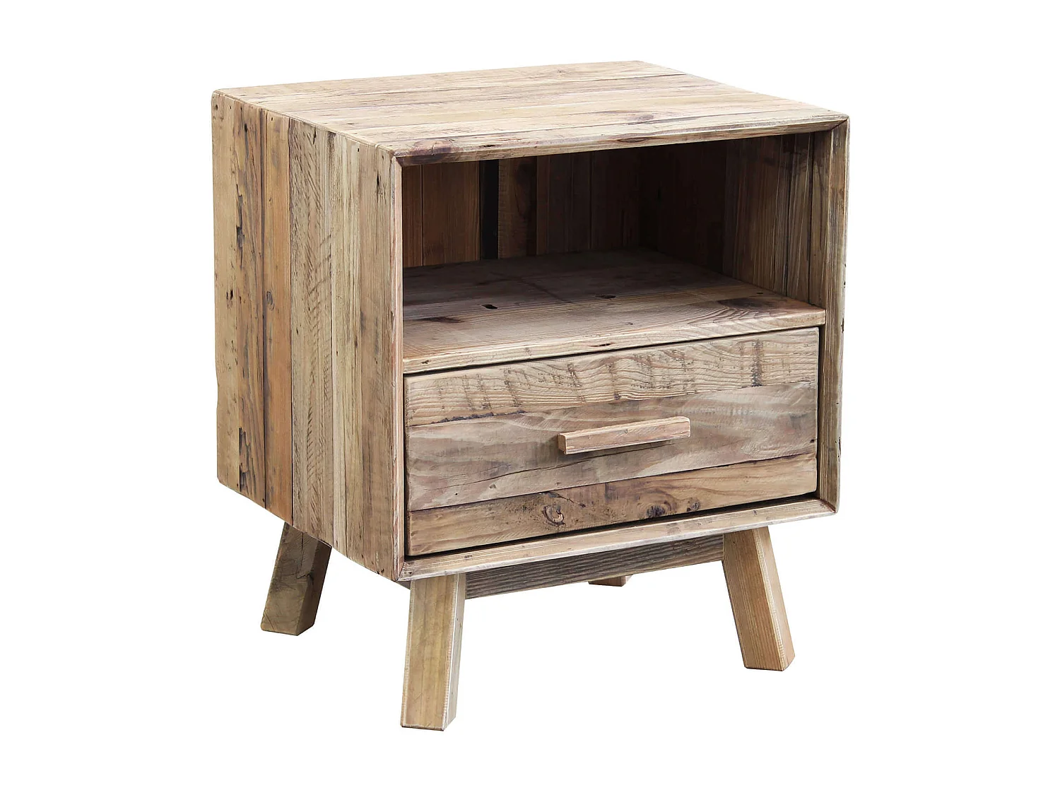 MilaniHome.it - Comodino Per Camera Da Letto In Legno Di Pino Riciclato Di Design Stile Vintage Country Moderno , Cm 55x45x62 Hdi coloreMarrone