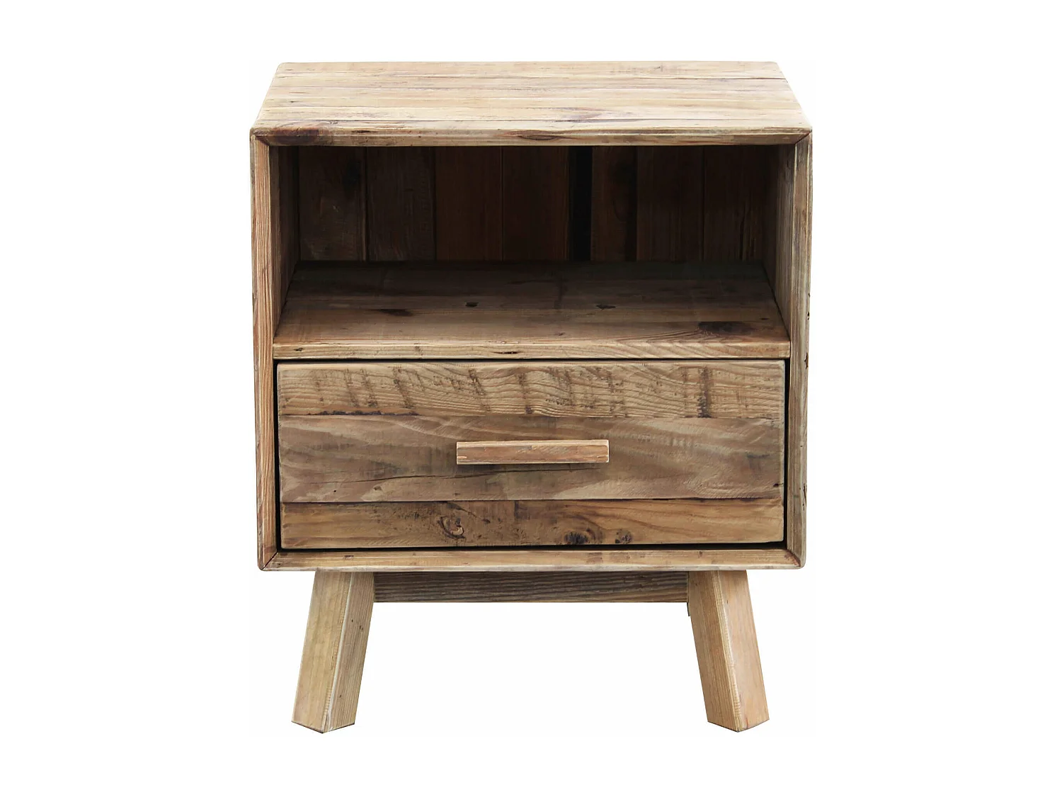 MilaniHome.it - Comodino Per Camera Da Letto In Legno Di Pino Riciclato Di Design Stile Vintage Country Moderno , Cm 55x45x62 Hdi coloreMarrone