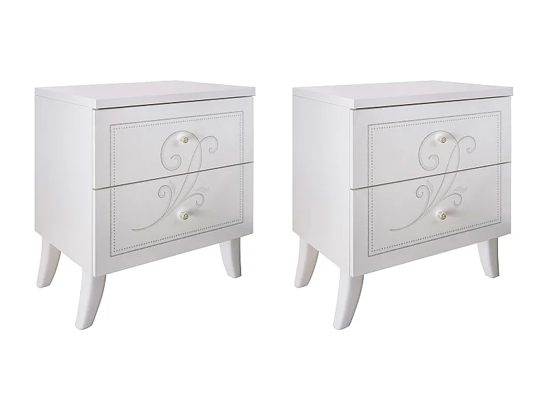 MilaniHome.it - coppia di 2 comodini da 2 cassetti di design moderno industrial cm 51 x 56 x 39 hdi coloreBianco