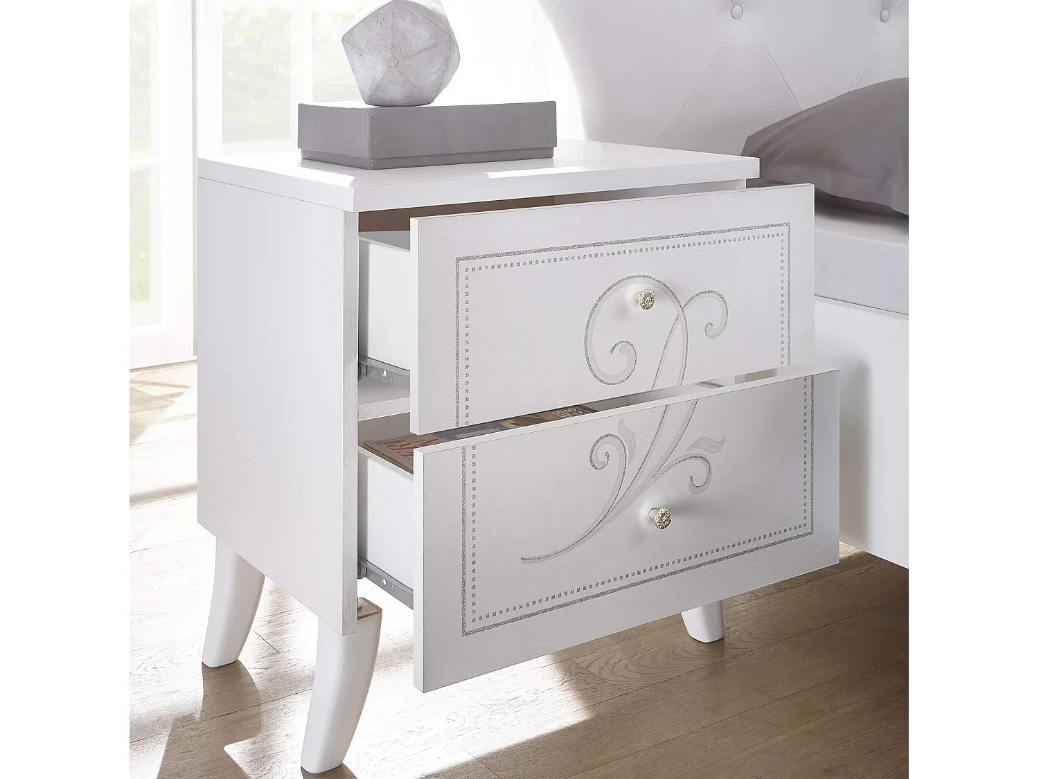 MilaniHome.it - coppia di 2 comodini da 2 cassetti di design moderno industrial cm 51 x 56 x 39 hdi coloreBianco