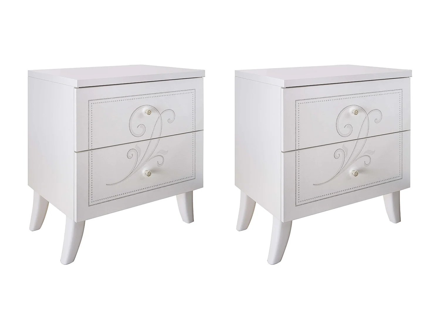 MilaniHome.it - coppia di 2 comodini da 2 cassetti di design moderno industrial cm 51 x 56 x 39 hdi coloreBianco