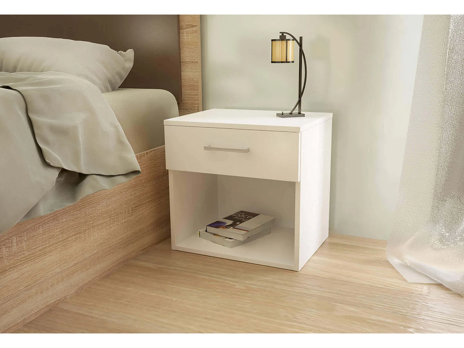 MilaniHome.it - comodino un cassetto e un vano di design moderno contemporaneo cm 44,5 x 35 x 43,5 hdi coloreBianco