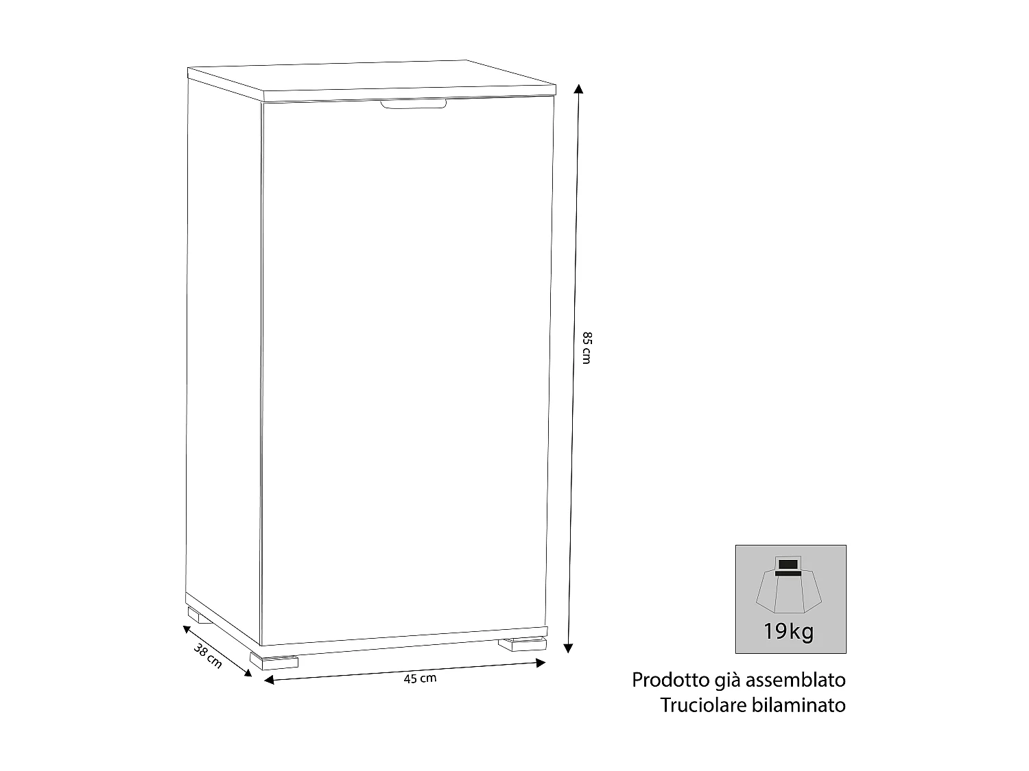 MilaniHome.it - armadietto un anta per soggiorno cucina bagno fatto in Italia cm 45x38x85 hdi coloreMarrone chiaro