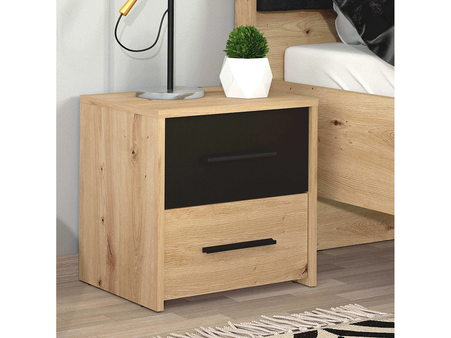 comodino due cassetti moderno minimal in legno di design moderno industrial cm 42 x 33,2 x 42,1 h