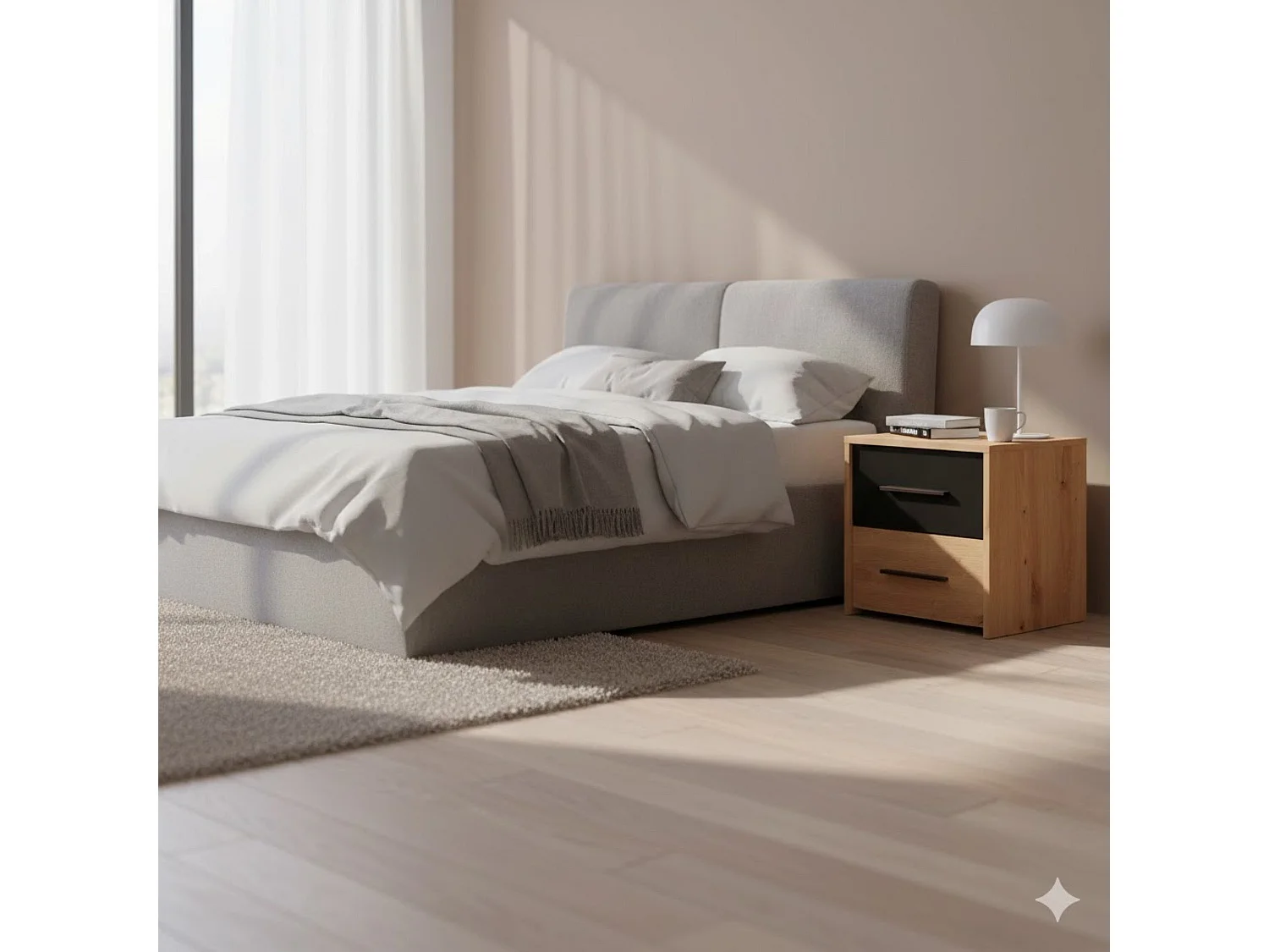 comodino due cassetti moderno minimal in legno di design moderno industrial cm 42 x 33,2 x 42,1 h