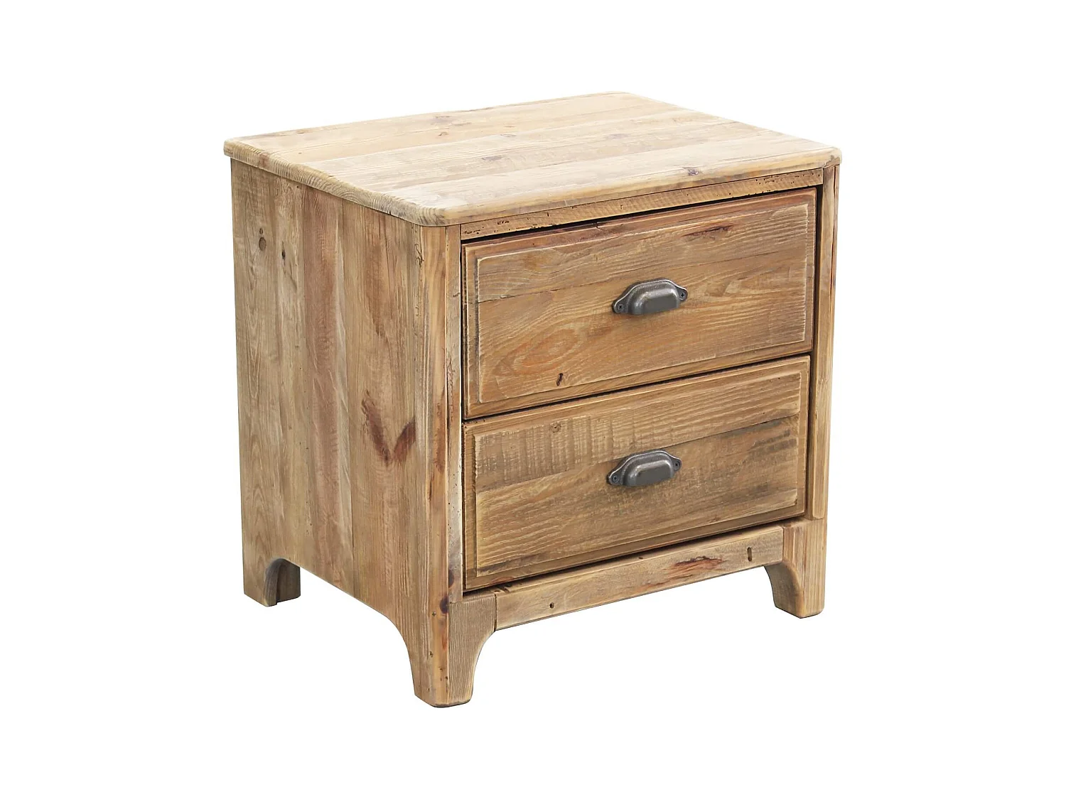 MilaniHome.it - comodino con 2 cassetti in legno di pino riciclato di design moderno in legno invecchiato pezzo unico cm 55x45x55 hdi coloreMarrone