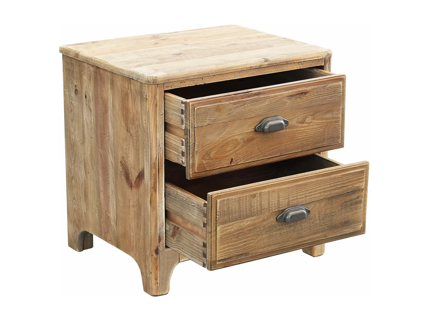 MilaniHome.it - comodino con 2 cassetti in legno di pino riciclato di design moderno in legno invecchiato pezzo unico cm 55x45x55 hdi coloreMarrone