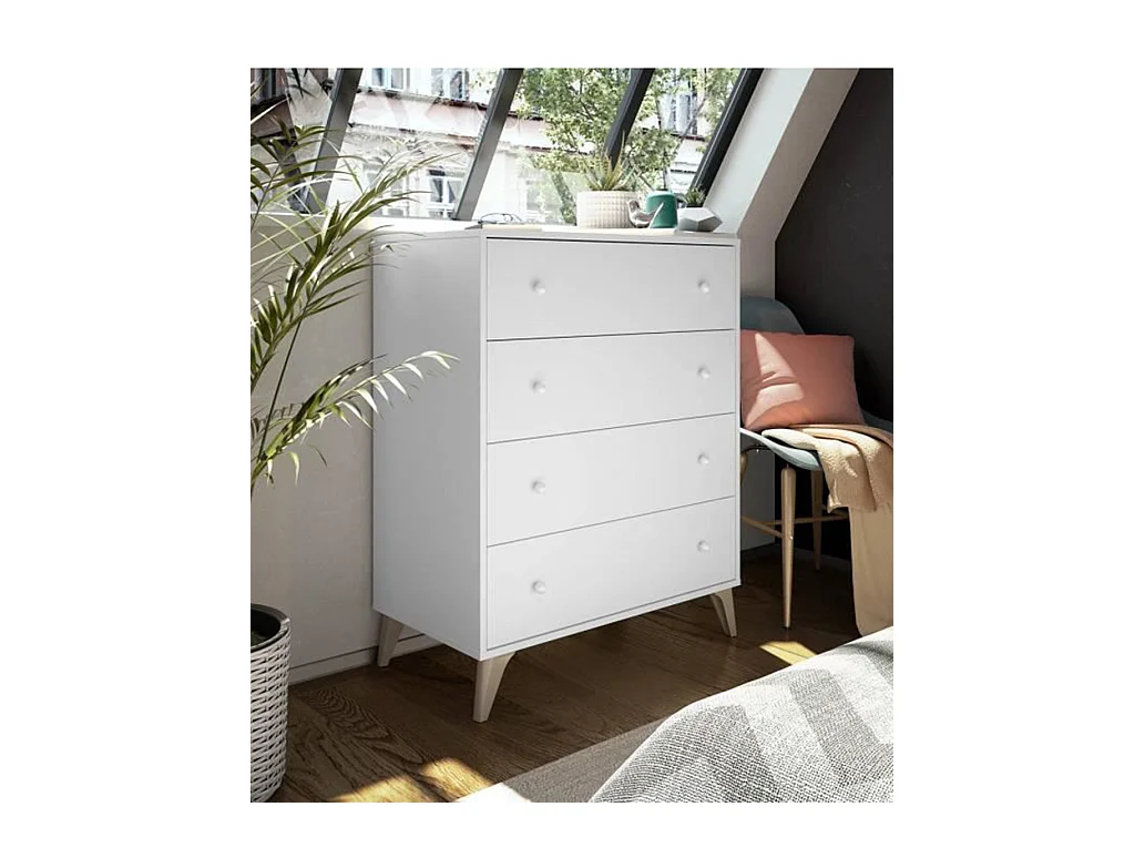Commode avec 4 tiroirs couleur blanc artic - Longueur 77,5 x Hauteur 95 x Profondeur 40 cm