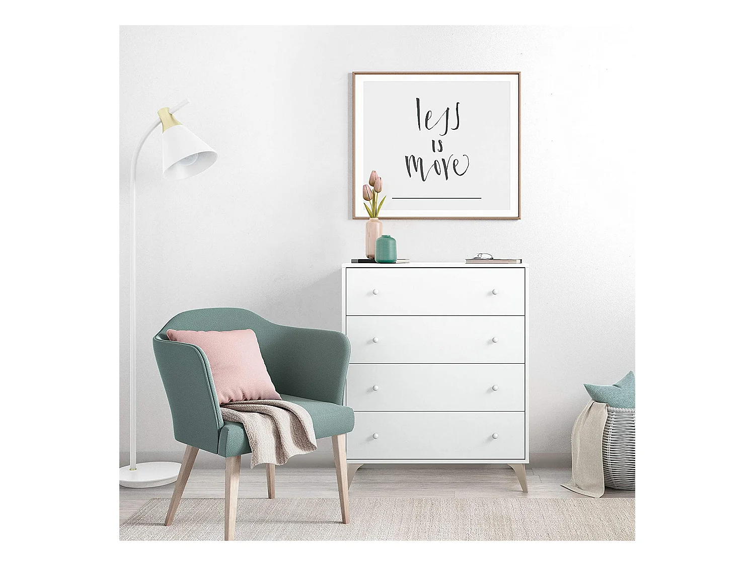 Commode avec 4 tiroirs couleur blanc artic - Longueur 77,5 x Hauteur 95 x Profondeur 40 cm