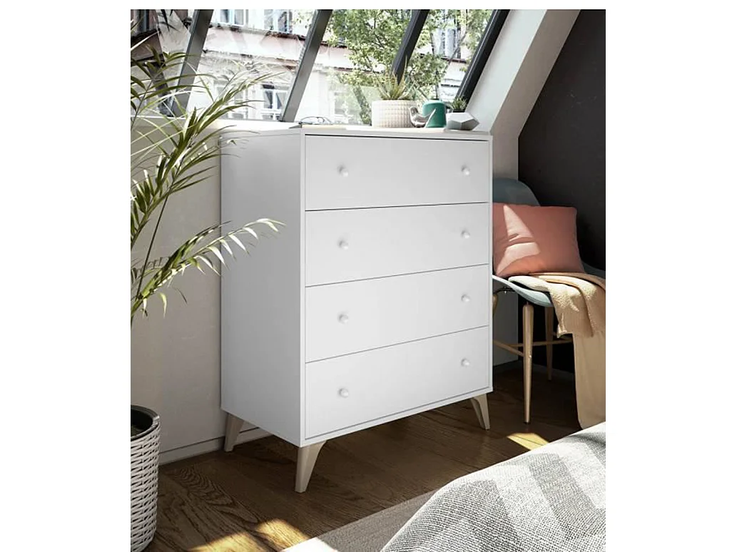 Commode avec 4 tiroirs couleur blanc artic - Longueur 77,5 x Hauteur 95 x Profondeur 40 cm