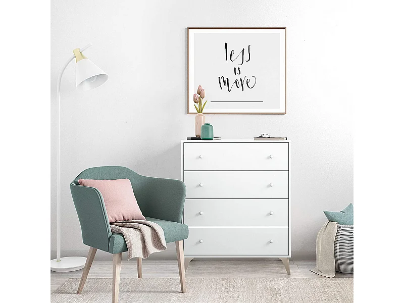 Commode avec 4 tiroirs couleur blanc artic - Longueur 77,5 x Hauteur 95 x Profondeur 40 cm