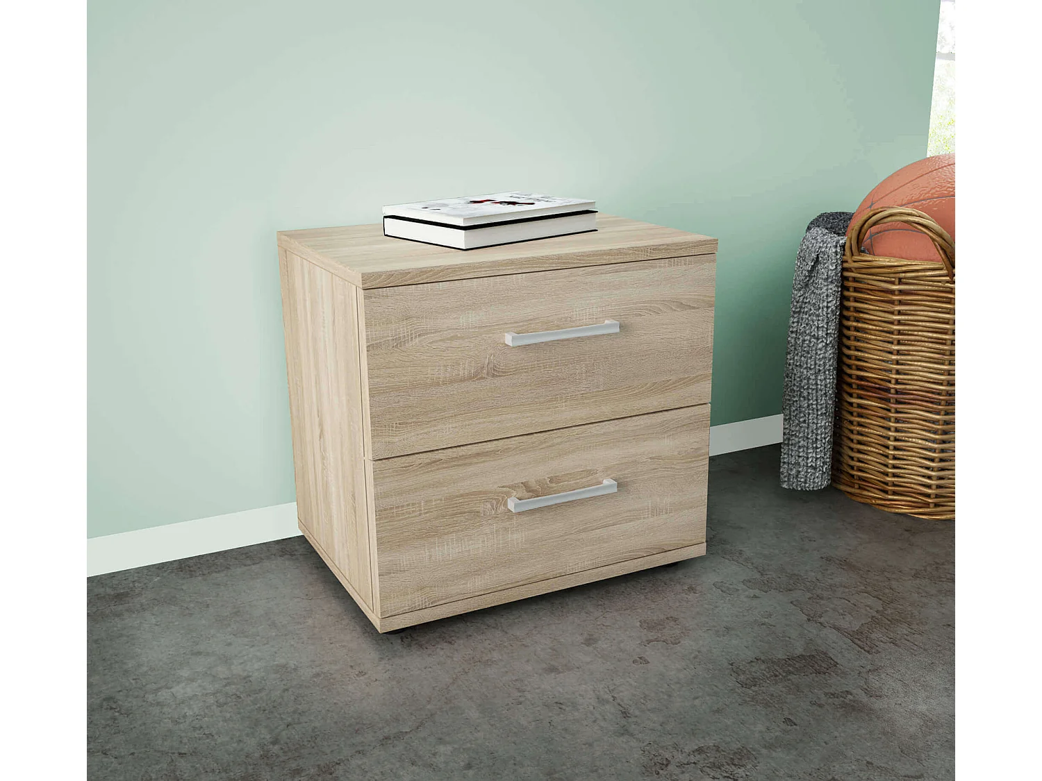 MilaniHome.it - comodino 2 cassetti moderno di design moderno contemporaneo cm 44,5 x 35 x 43,5 hdi coloreQuercia Chiaro