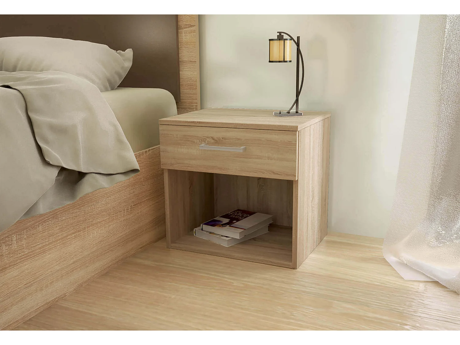 MilaniHome.it - comodino un cassetto e un vano di design moderno contemporaneo cm 44,5 x 35 x 43,5 hdi coloreQuercia Chiaro