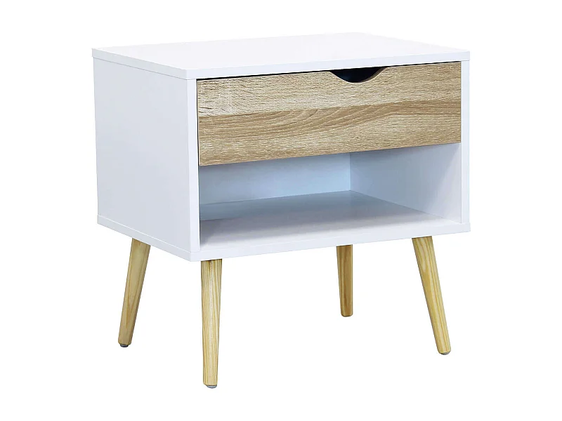 MilaniHome.it - Comodino Comò Moderno Di Design Stile Minimalista In Legno Color Bianco E Naturale , Cm 50x39x49.7 Hdi coloreBianco