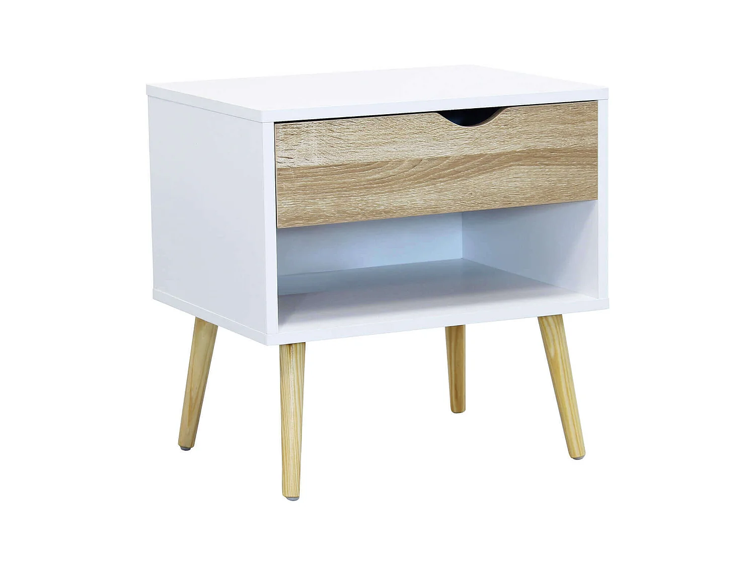 MilaniHome.it - Comodino Comò Moderno Di Design Stile Minimalista In Legno Color Bianco E Naturale , Cm 50x39x49.7 Hdi coloreBianco