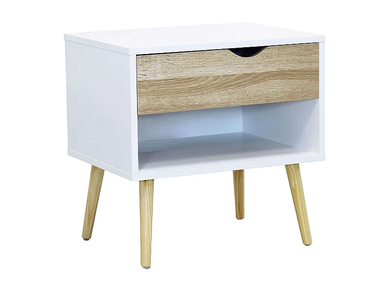 MilaniHome.it - Comodino Comò Moderno Di Design Stile Minimalista In Legno Color Bianco E Naturale , Cm 50x39x49.7 Hdi coloreBianco