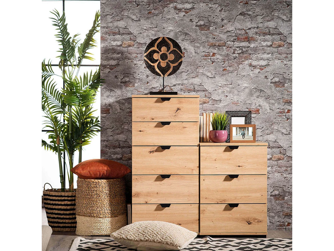 comodino moderno 3 cassetti di design moderno industrial cm 45 x 40 x 63 h