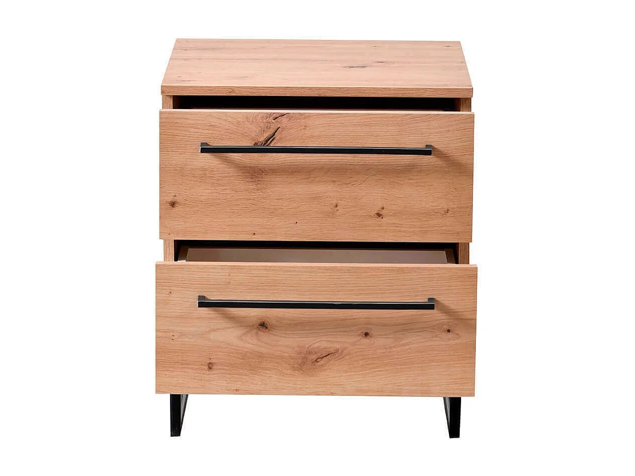 comodino moderno 2 cassetti colore rovere di design moderno industrial cm 45,5 x 35 x 54 h