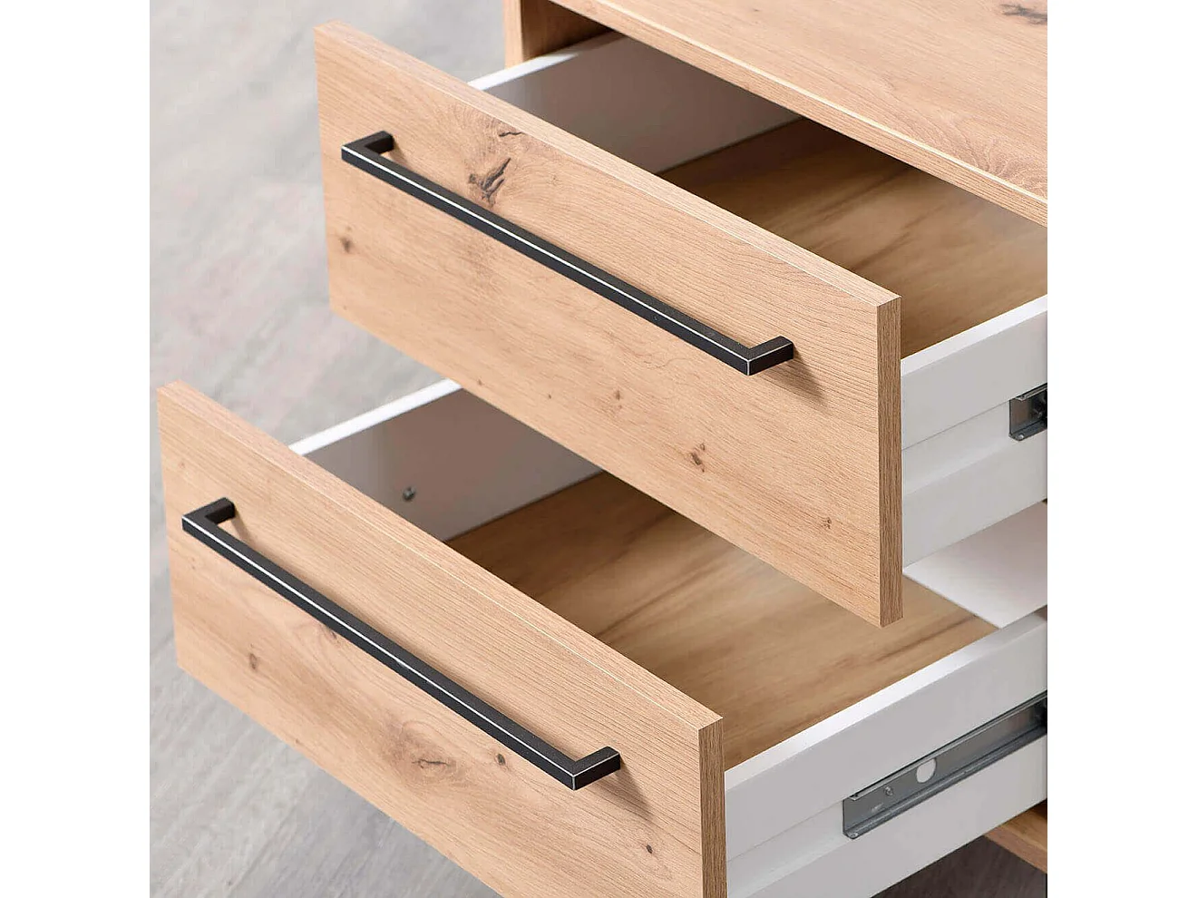 comodino moderno 2 cassetti colore rovere di design moderno industrial cm 45,5 x 35 x 54 h