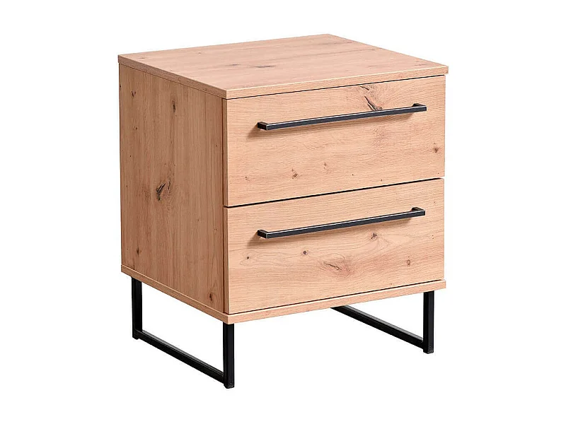 comodino moderno 2 cassetti colore rovere di design moderno industrial cm 45,5 x 35 x 54 h
