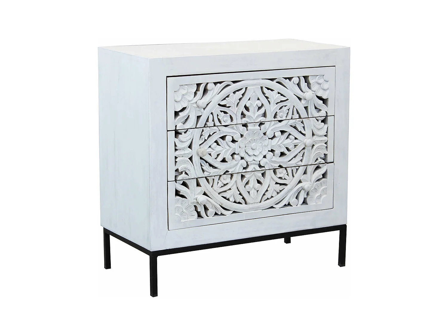 MilaniHome.it - Mobile con decoro sbiancato con 3 cassetti in legno di mango con struttura in ferro cm 80x40x80 hdi coloreMarrone