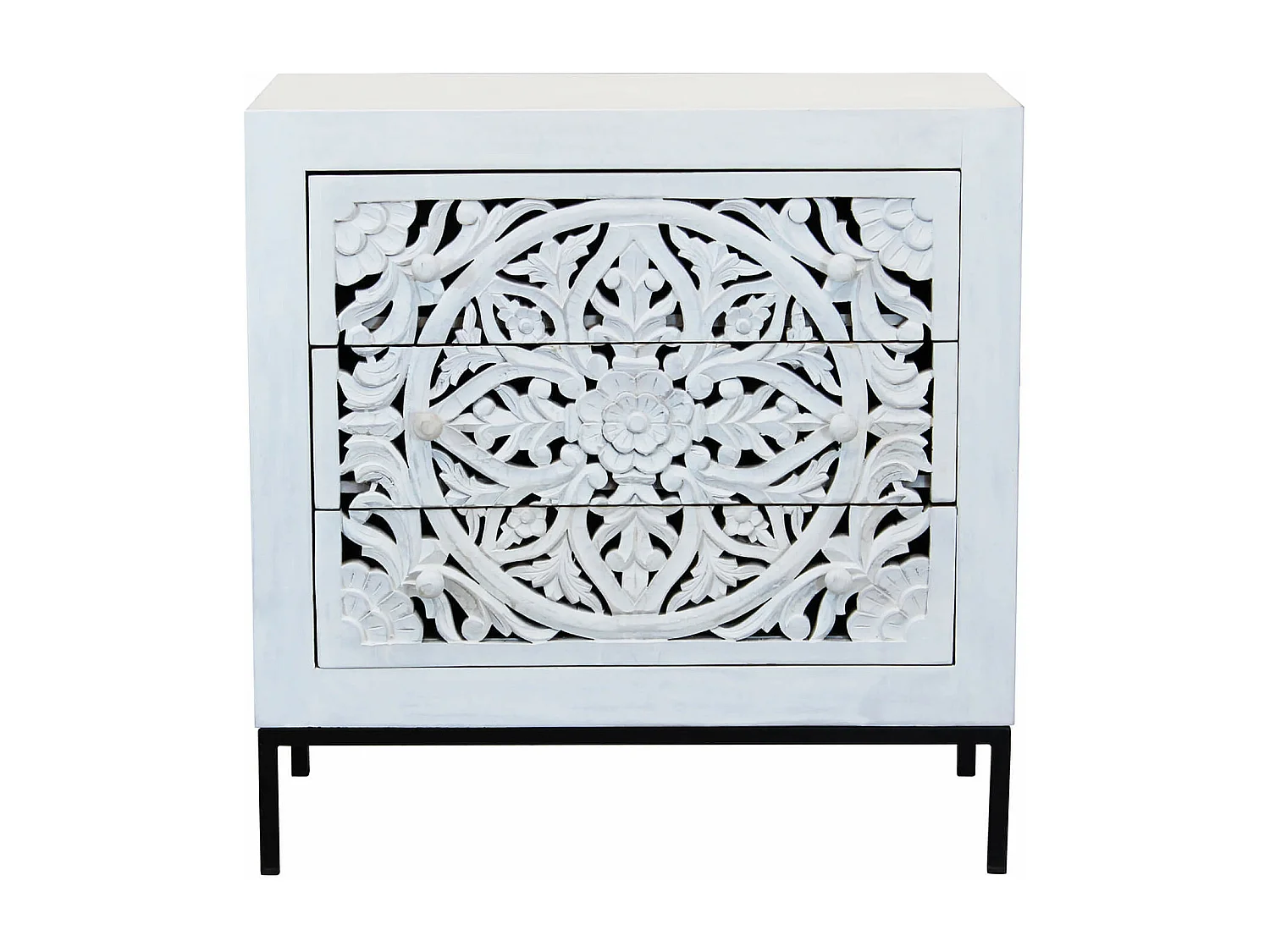 MilaniHome.it - Mobile con decoro sbiancato con 3 cassetti in legno di mango con struttura in ferro cm 80x40x80 hdi coloreMarrone