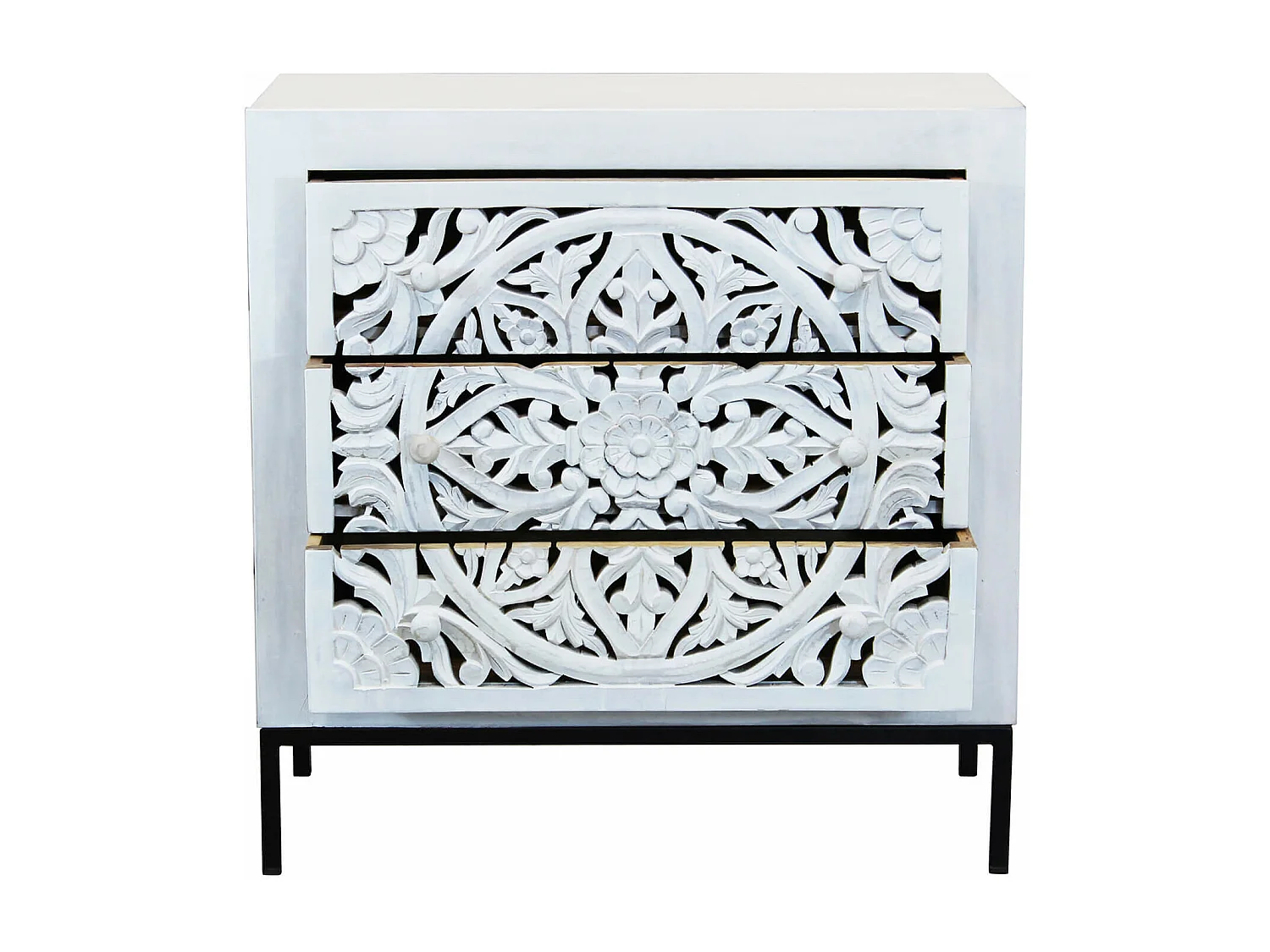 MilaniHome.it - Mobile con decoro sbiancato con 3 cassetti in legno di mango con struttura in ferro cm 80x40x80 hdi coloreMarrone