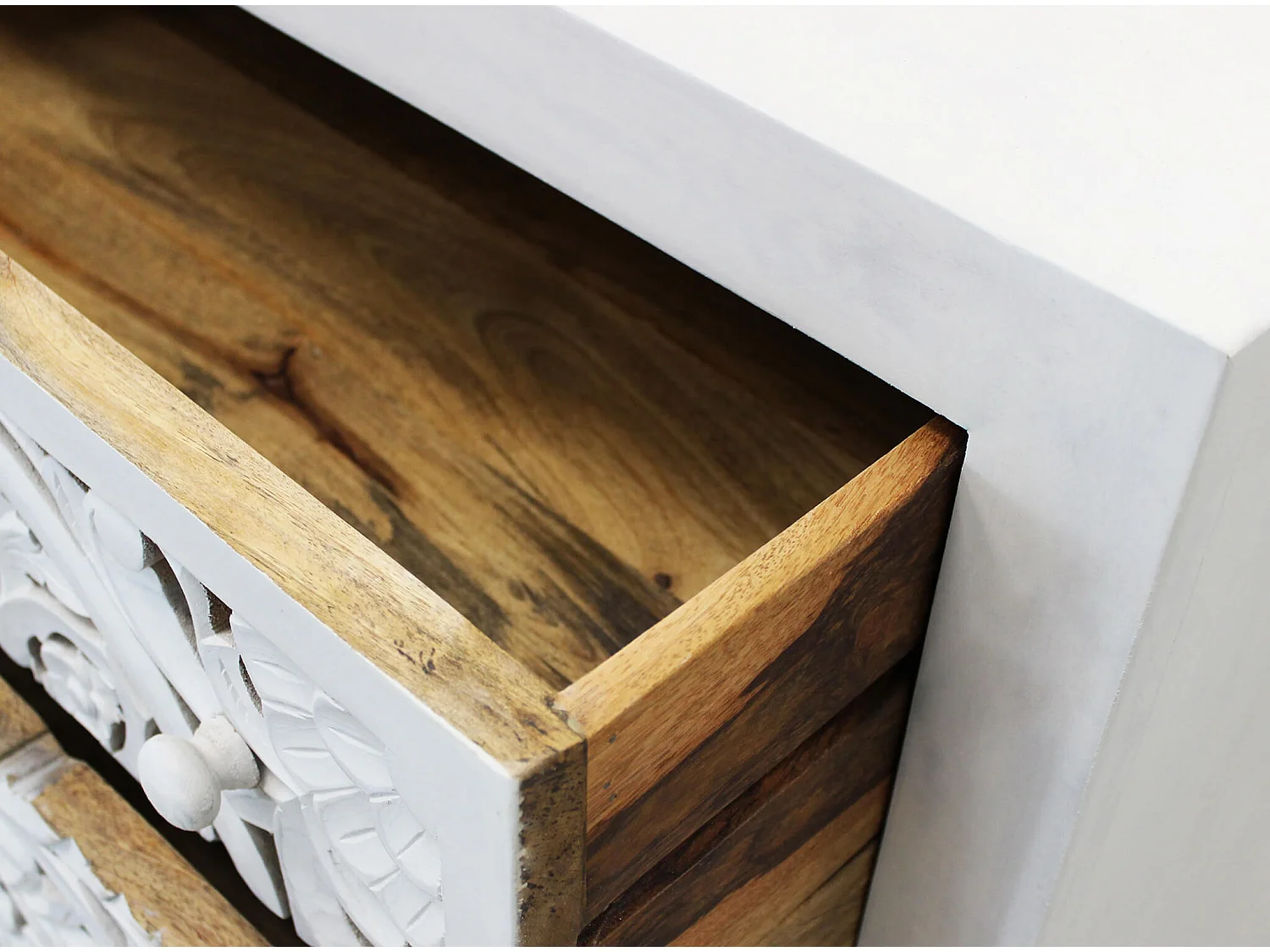 MilaniHome.it - Mobile con decoro sbiancato con 3 cassetti in legno di mango con struttura in ferro cm 80x40x80 hdi coloreMarrone