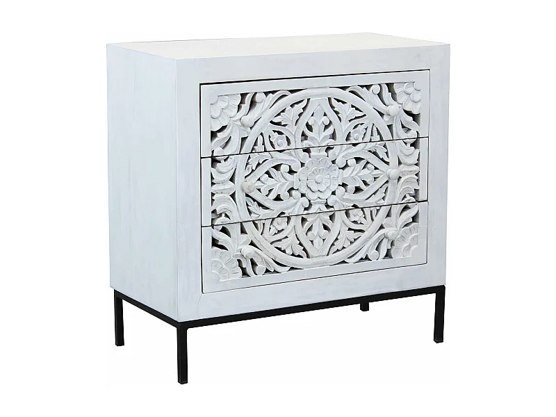 MilaniHome.it - Mobile con decoro sbiancato con 3 cassetti in legno di mango con struttura in ferro cm 80x40x80 hdi coloreMarrone