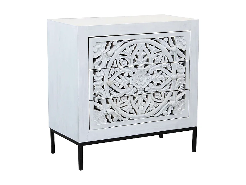 MilaniHome.it - Mobile con decoro sbiancato con 3 cassetti in legno di mango con struttura in ferro cm 80x40x80 hdi coloreMarrone