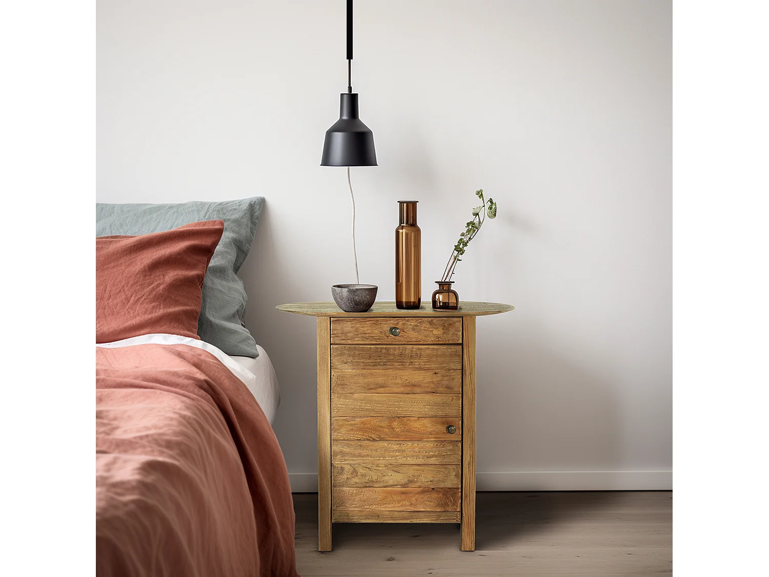 MilaniHome.it - comodino con cassettto e un anta di design moderno industrial cm 75 x 35 x 76 hdi coloreMarrone